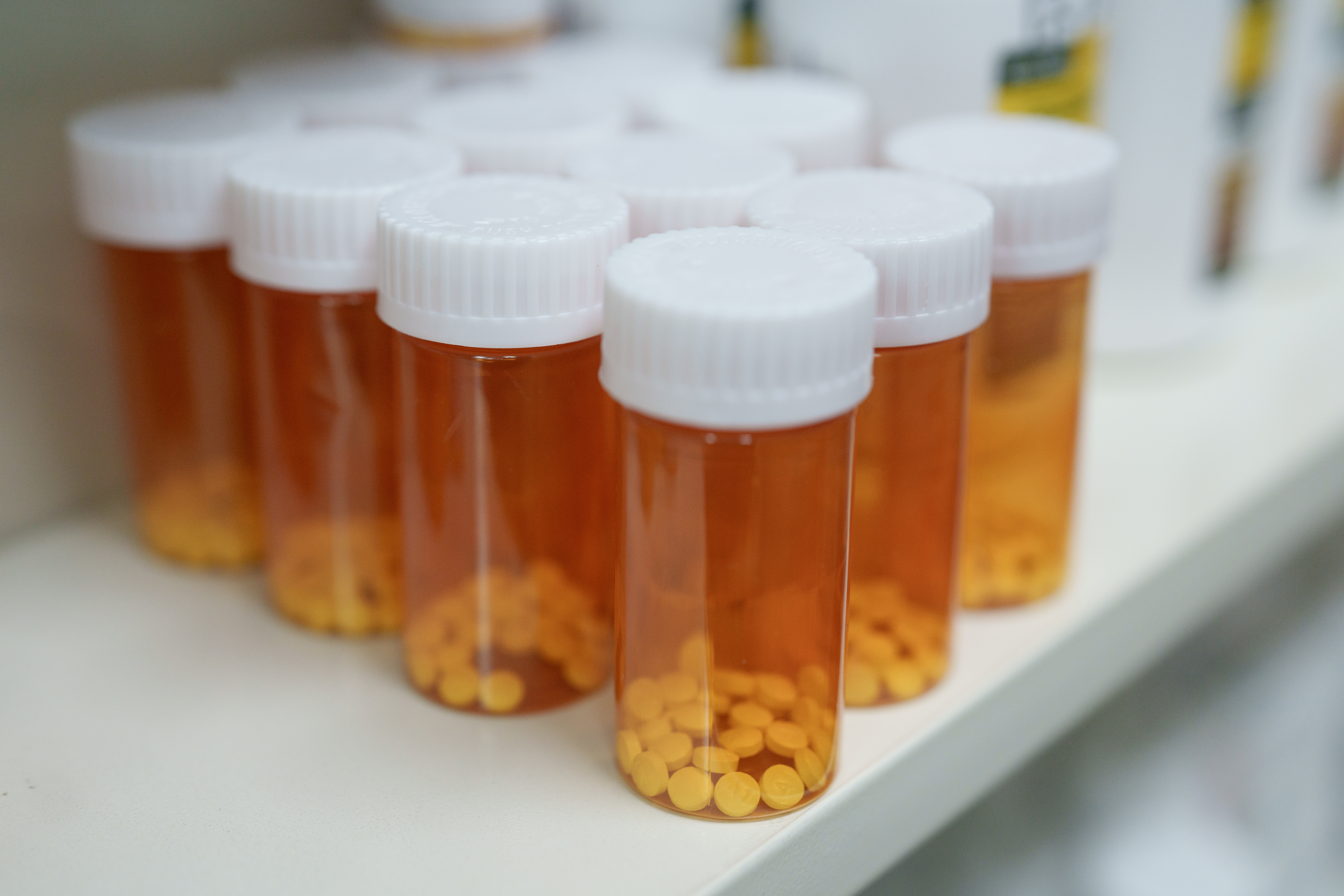 Medications are stored on shelves at a pharmacy on May 12, 2025 in Los Angeles, California.